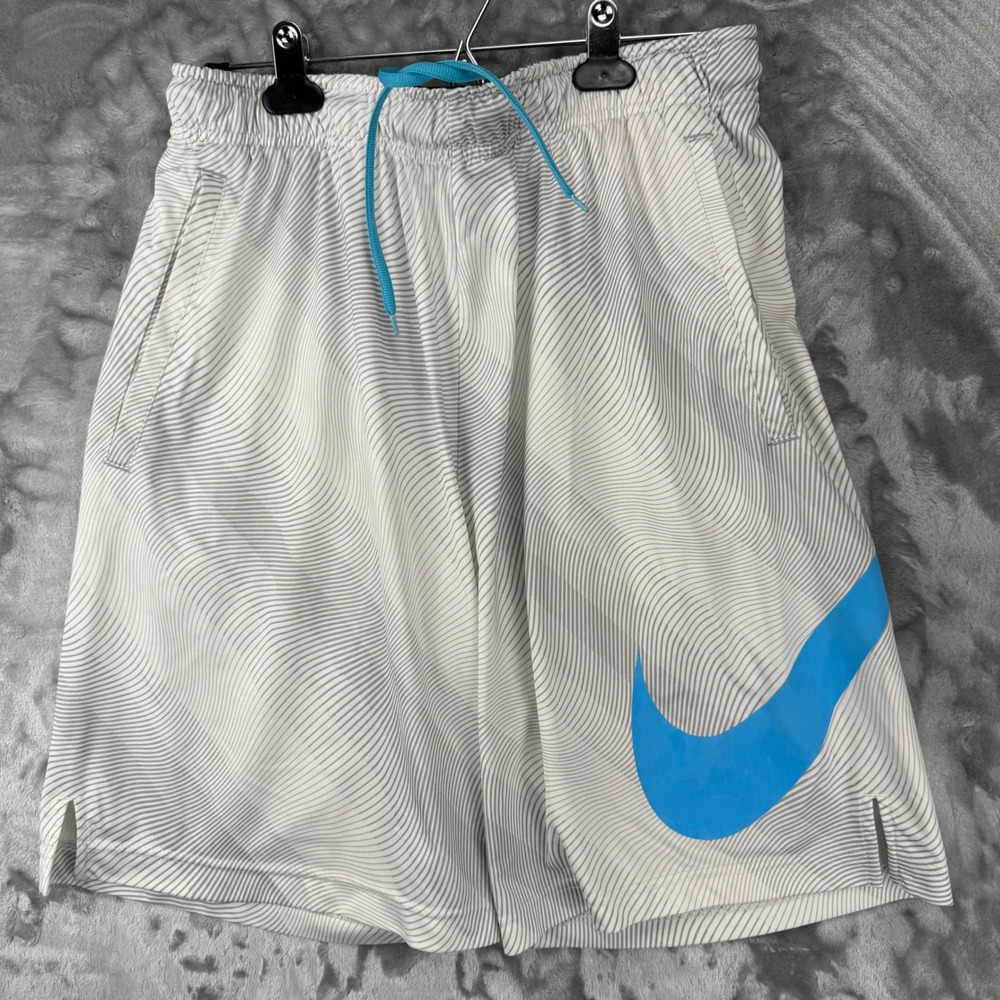 Nike Mens Dri-FIT Wavy Print Basketball Training Shorts White Blue 742620-101 L